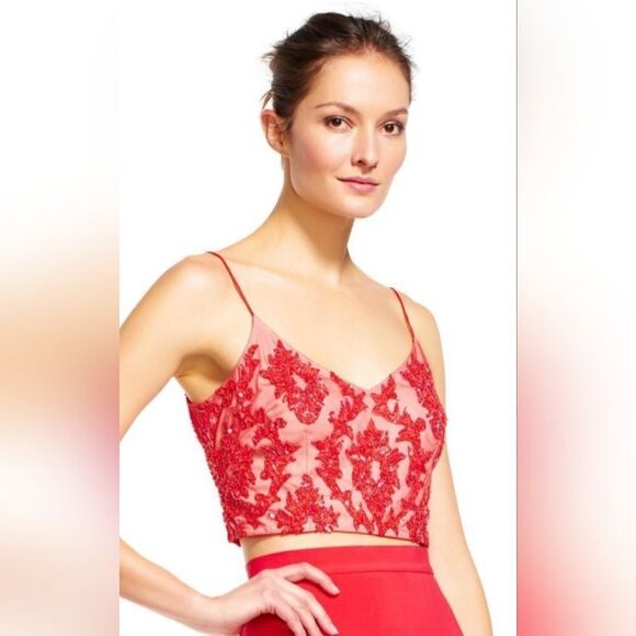 Adrianna Papell Petite AP1E201024 Two-Piece Beaded Sheath Gown NWT size 2P Red - Picture 3 of 7